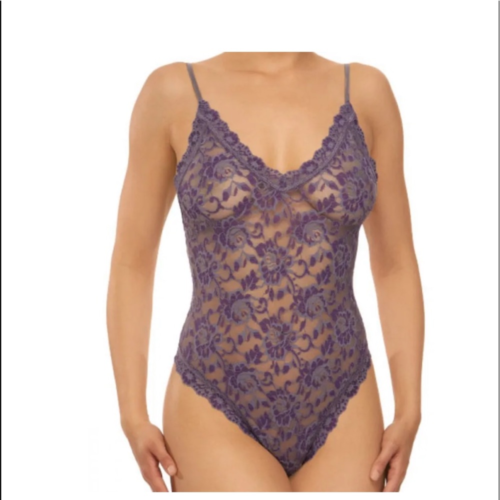 Hanky Panky Purple Cross Dyed Stretch Lace Thong Body Suit NEW WITH TAG